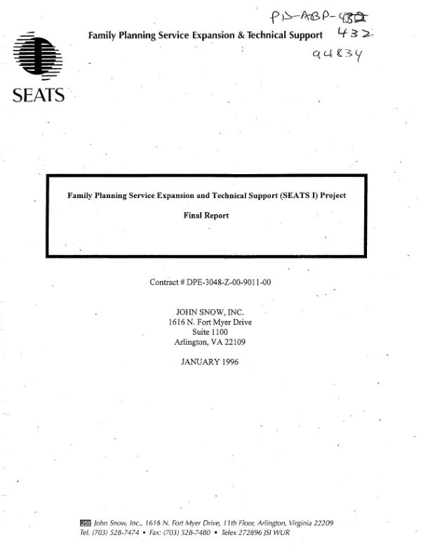 Family planning service expansion and technical support (SEATS I) project : final report