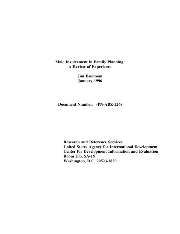 Male involvement in family planning : a review of experience