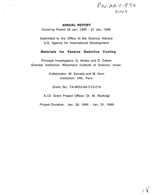 Annual report covering period 26 Jan 1995-31 Jan 1996 : materials for passive radiative cooling