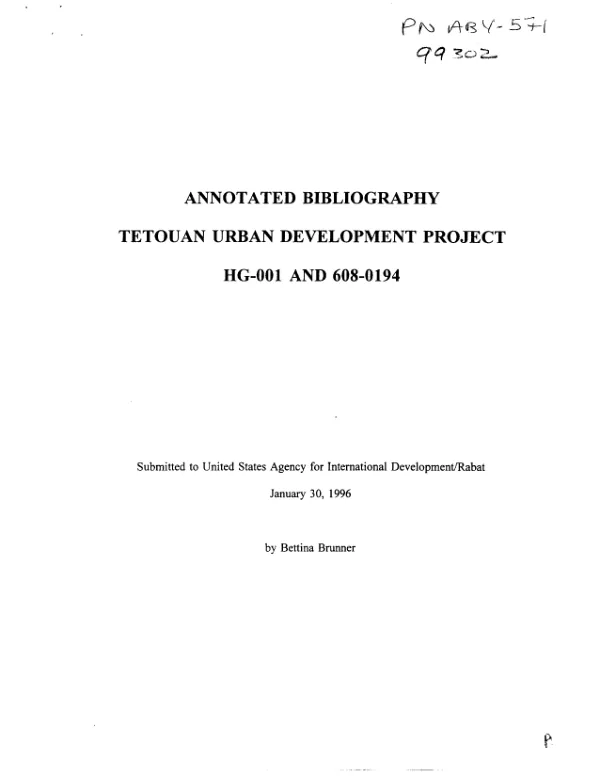 Annotated bibliography : Tetouan urban development project HG-001 and 608-0194