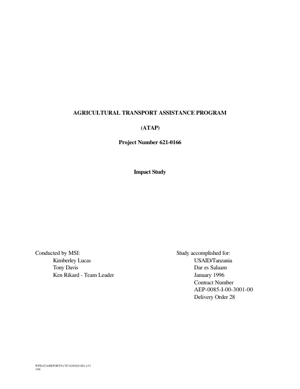 Agricultural transport assistance program (ATAP) project no. 621-0166 : impact study