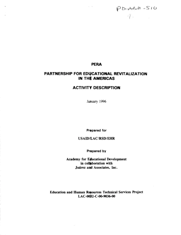 PERA - partnership for educational revitalization in the Americas : activity description