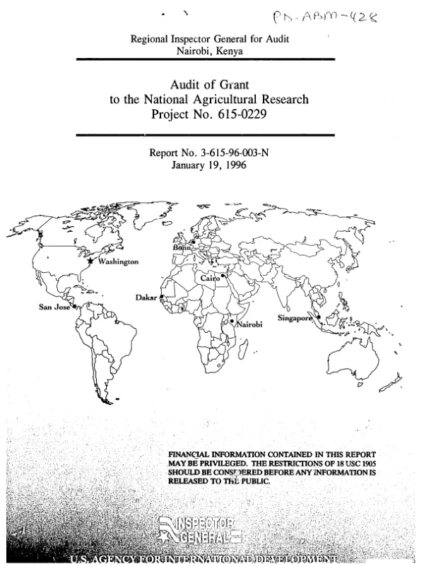 Audit of grant to the national agricultural research project no. 615-0229