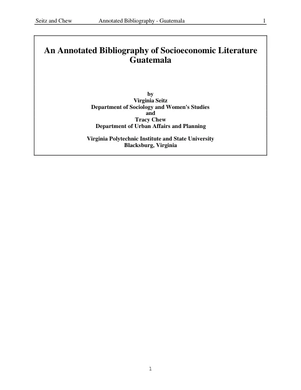 Annotated bibliography of socioeconomic literature : Guatemala