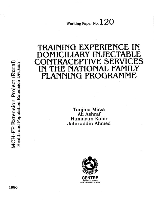 Training experience in domiciliary injectable contraceptive services in the national family planning programme