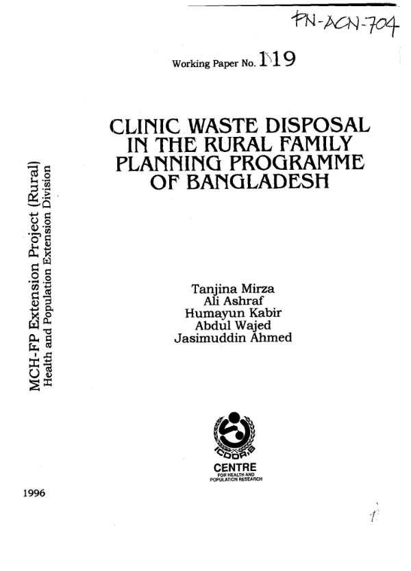 Clinic waste disposal in the rural family planning programme of Bangladesh