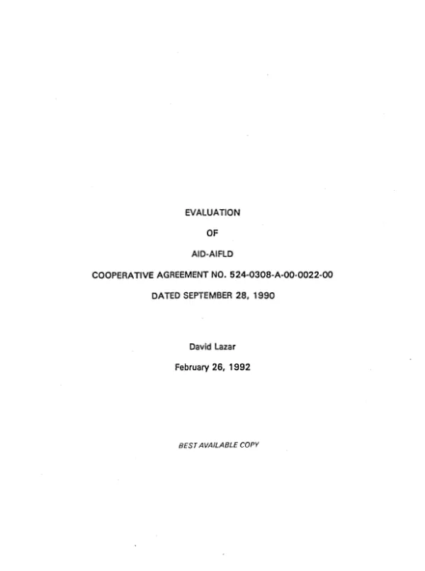 Evaluation of AID - AIFLD : cooperative agreement no. 524-0308-A-00-0022-00