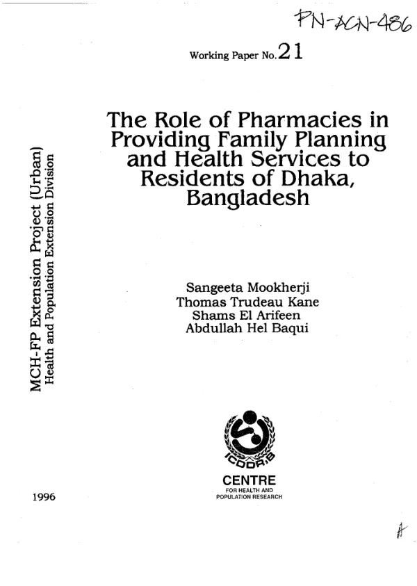 The role of pharmacies in providing family planning and health services to residents of Dhaka, Bangladesh