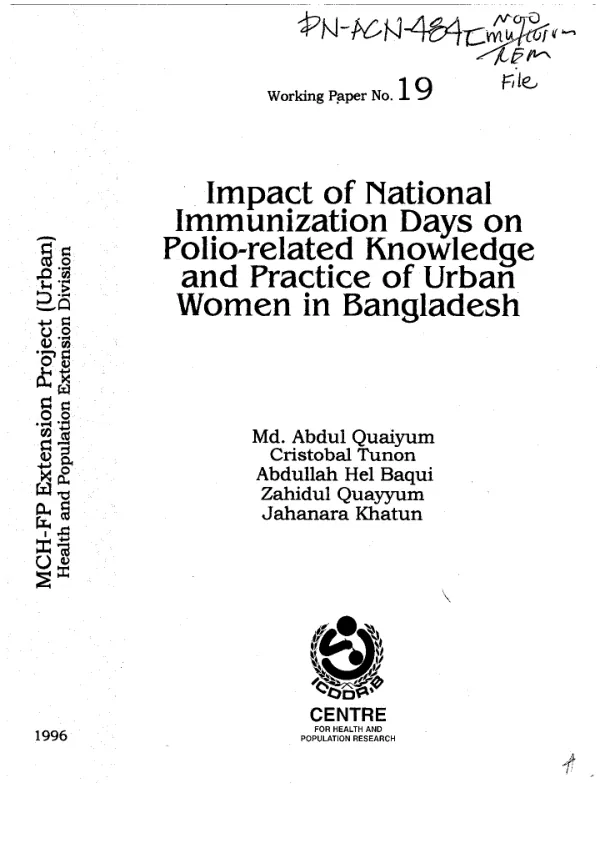 Impact of national immunization days on polio-related knowledge and practice of urban women in Bangladesh