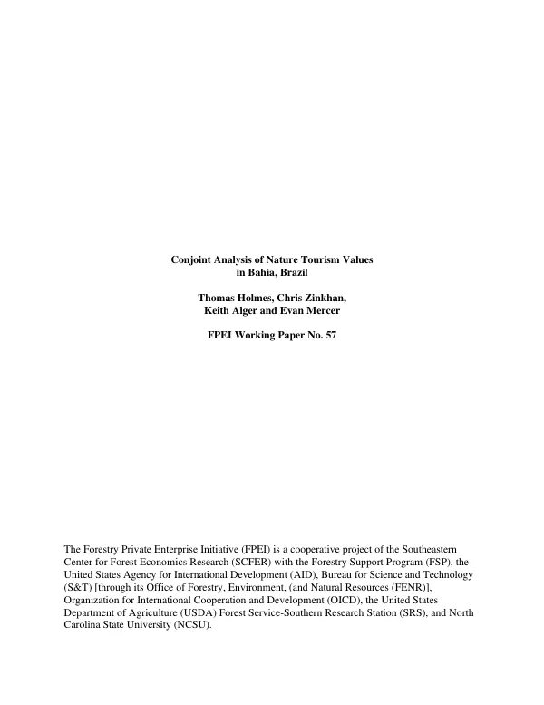 Conjoint analysis of nature tourism values in Bahia, Brazil