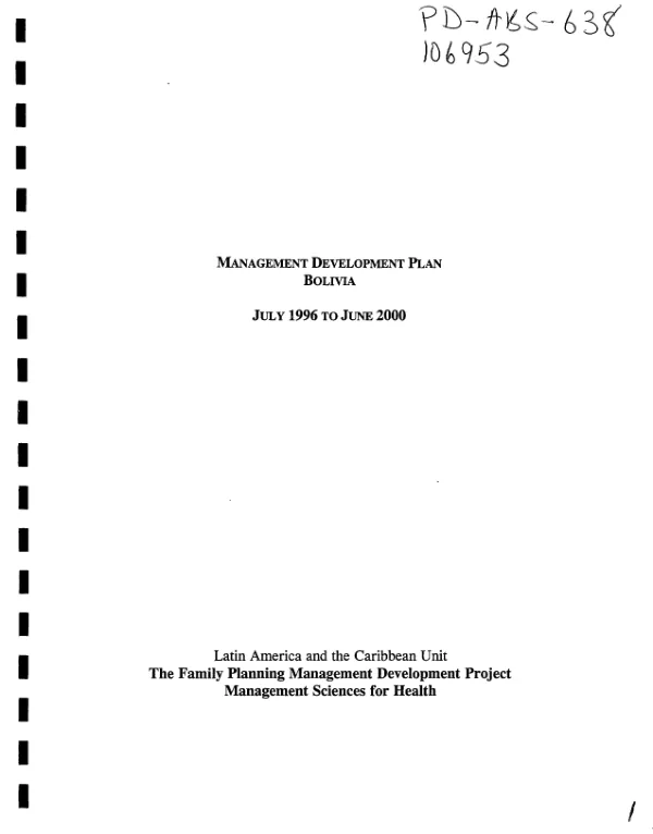 Management development plan : Bolivia, July 1996-June 2000