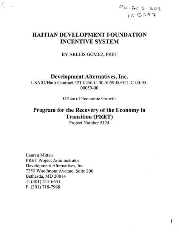 Haitian Development Foundation incentive system