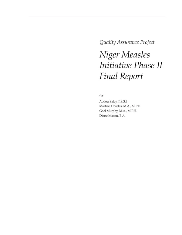 Niger measles initiative phase II : final report