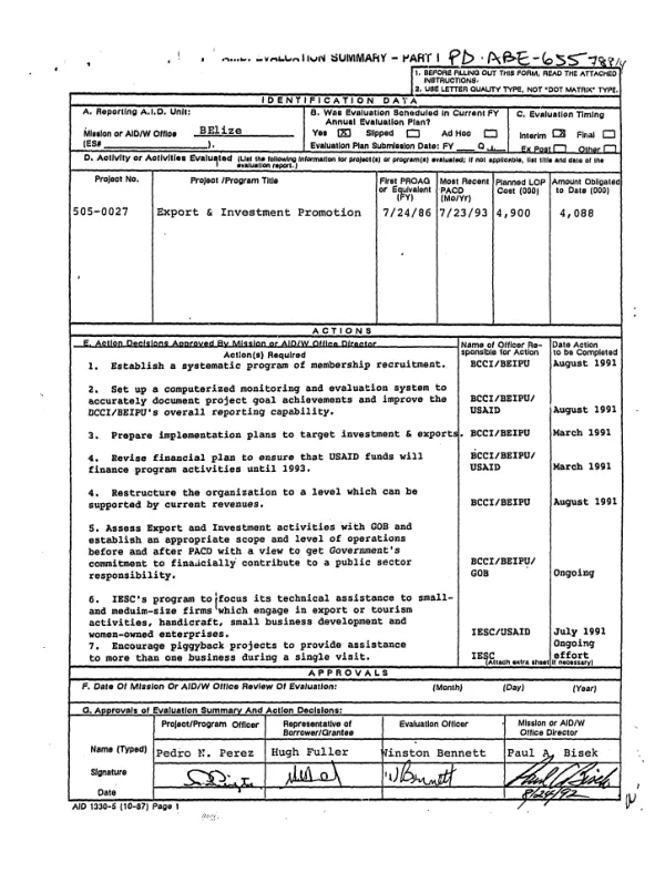 Evaluation of the export and investment promotion project in Belize