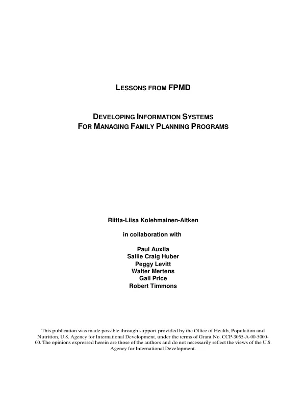 Developing information systems for managing family planning programs