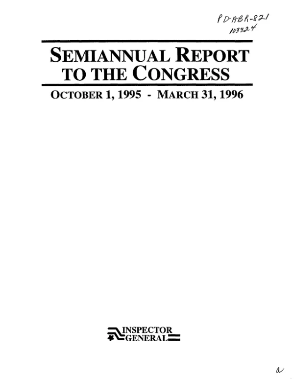 Semiannual report to the Congress : October 1, 1995-March 31, 1996