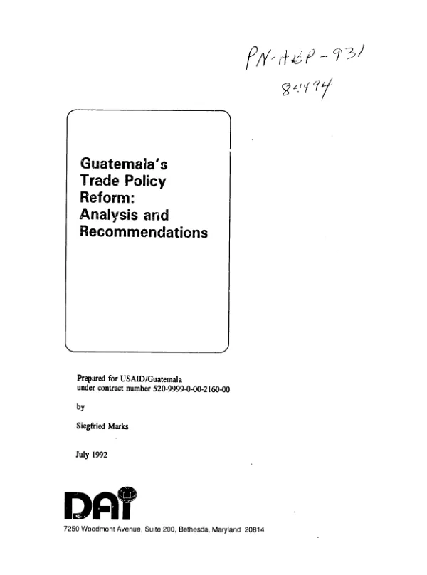 Guatemala"s trade policy reform : analysis and recommendations
