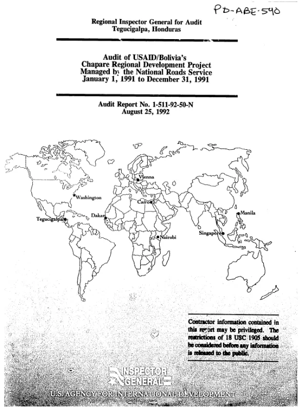 Audit of USAID/Bolivia"s Chapare regional development project managed by the National Roads Service, January 1, 1991 to December 31, 1991