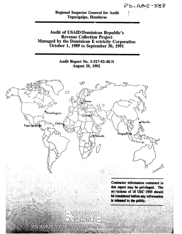 Audit of USAID/Dominican Republic"s revenue collection project managed by the Dominican Electricity Corporation, October 1, 1989 to September 30, 1991