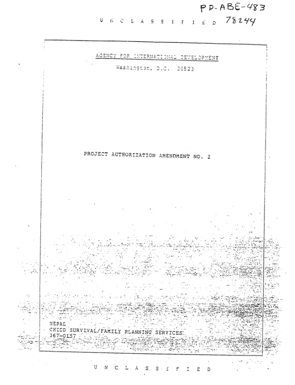 Child survival/family planning services : project authorization no. 2 and project paper amendment no. 1