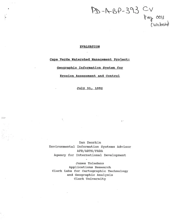 Evaluation -- Cape Verde watershed management project : geographic information system erosion assessment and control