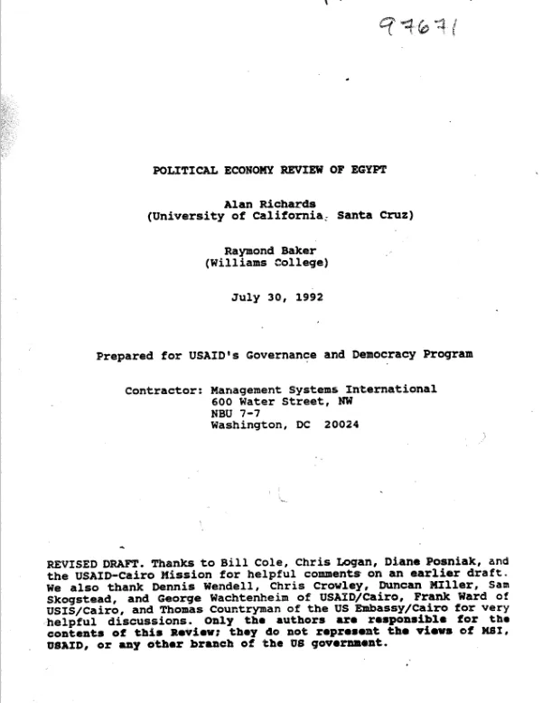 Political economy review of Egypt