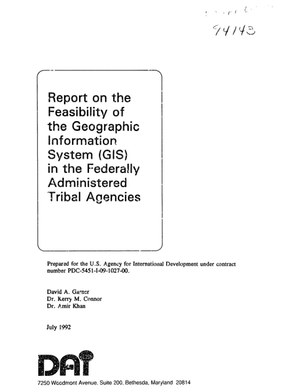 Report on the feasibility of the Geographic Information System (GIS) in the Federally Administered Tribal Agencies