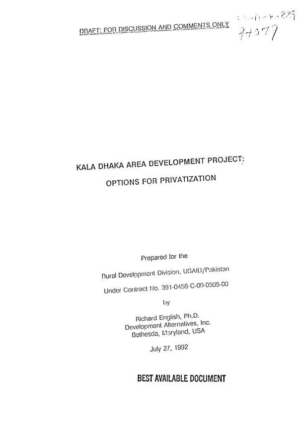 Kala Dhaka Area development project : options for privatization