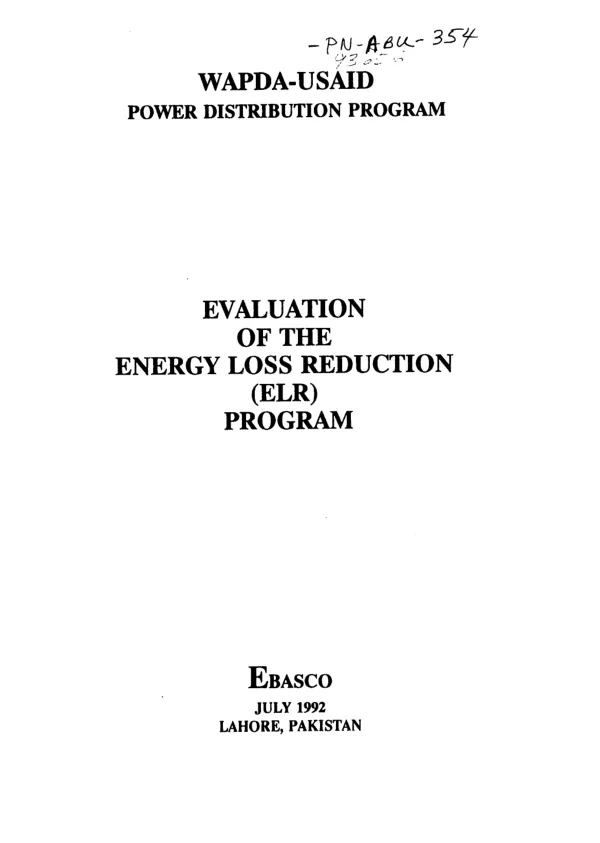 Evaluation of the energy loss reduction (ELR) program