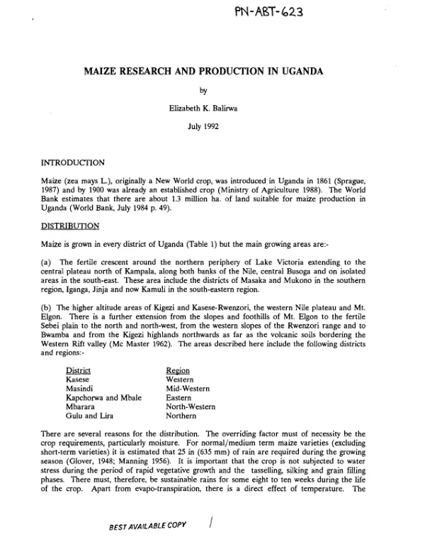Maize research and production in Uganda