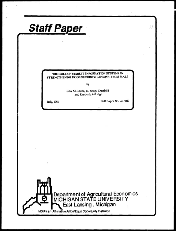 Role of market information systems in strengthening food security : lessons from Mali