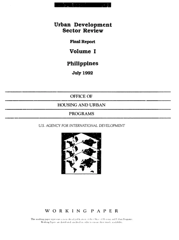 Urban development sector review : final report -- Philippines, volume 1