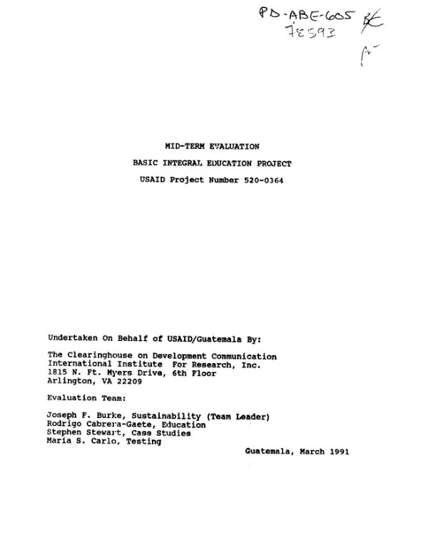 Mid-term evaluation : basic integral education project