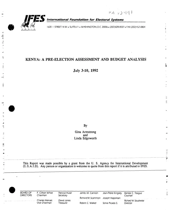Kenya : a pre-election assessment and budget analysis, July 3-10, 1992
