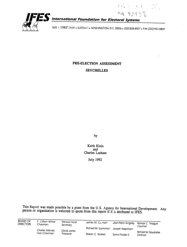 Pre-election assessment -- Seychelles