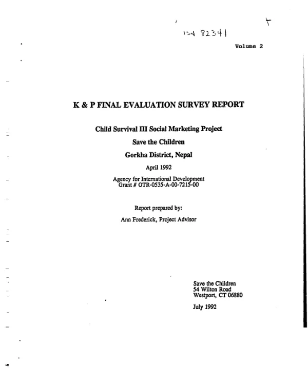 K & P final evaluation survey report : child survival III social marketing project -- Save the Children -- Gorkha District, Nepal