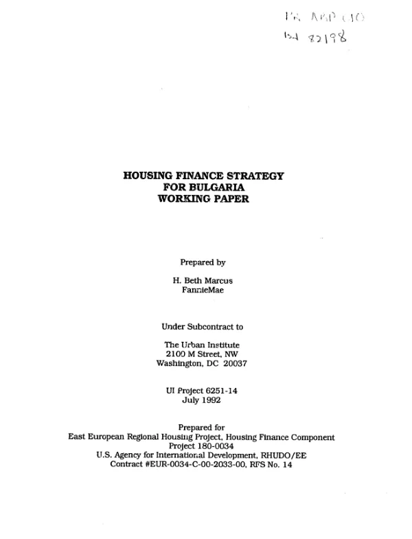 Housing finance strategy for Bulgaria : working paper