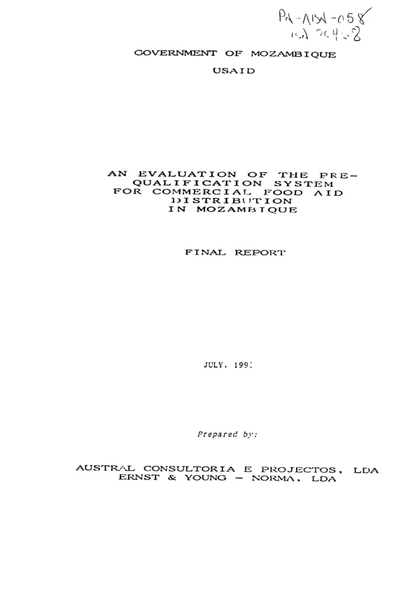 Evaluation of the pre-qualification system for commercial food aid distribution in Mozambique