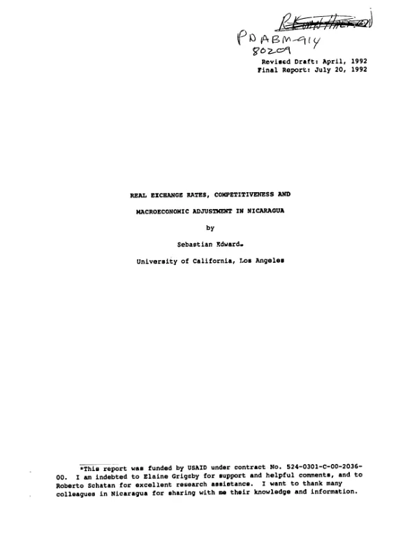 Real exchange rates, competitiveness and macroeconomic adjustment in Nicaragua