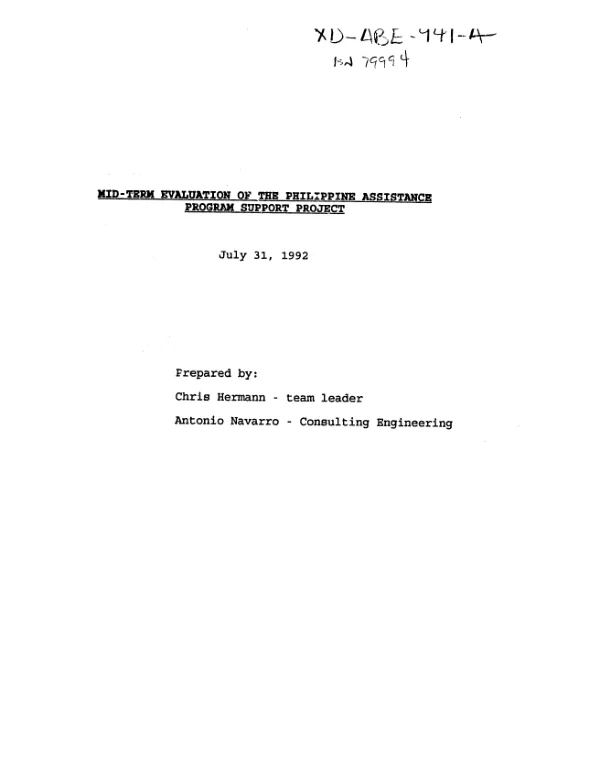 Mid-term evaluation of the Philippine assistance program support project