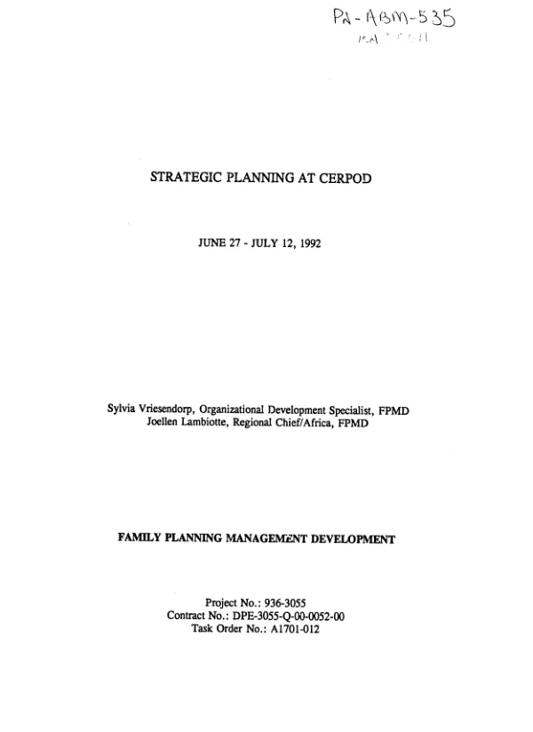 Strategic planning at CERPOD : June 27-July 12, 1992