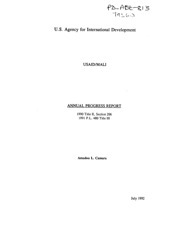 USAID/Mali : annual progress report, 1990 Title II, section 206, 1991 PL 480 Title III