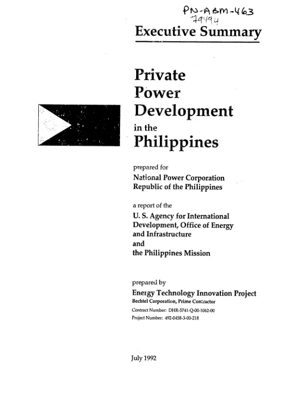 Executive summary : private power development in the Philippines