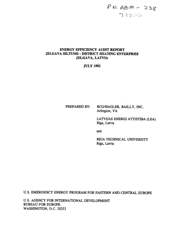 Energy efficiency audit report : Jelgava Siltums - District Heating Enterprise, Jelgava, Latvia