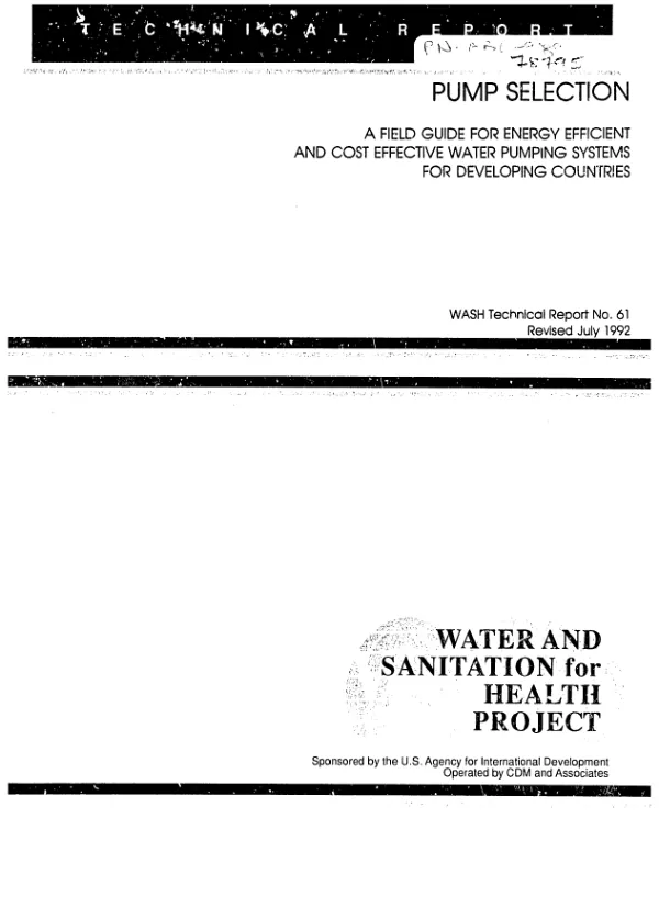 Pump selection : a field guide for energy efficient and cost effective water pumping systems for developing countries