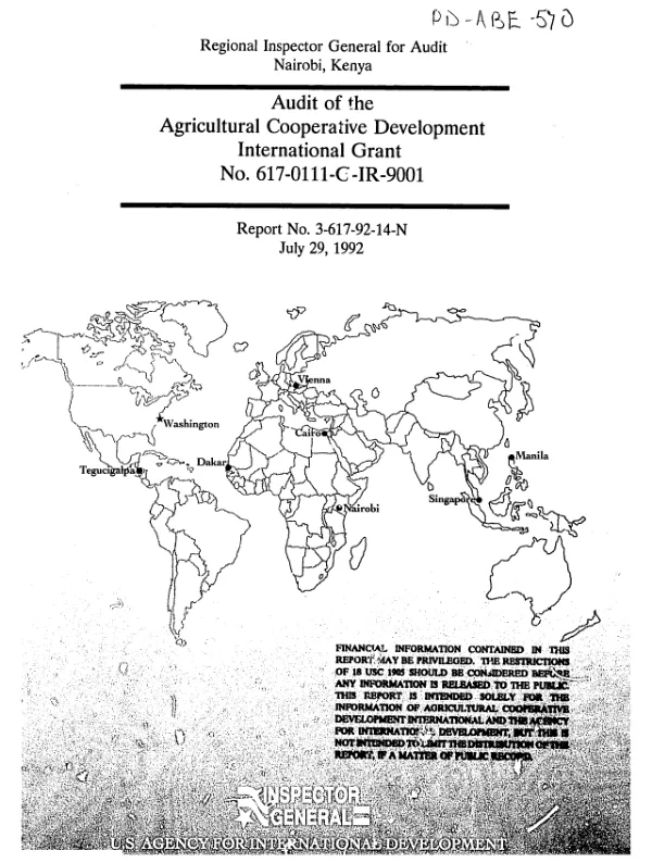 Audit of the Agricultural Cooperative Development International grant no. 617-0111-G-IR-9001