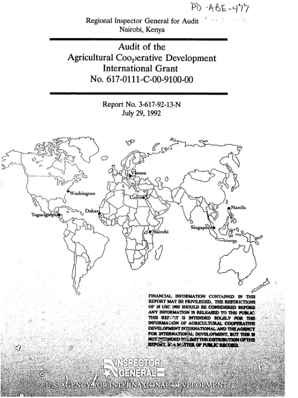Audit of the Agricultural Cooperative Development International grant no. 617-0111-C-00-9100-00