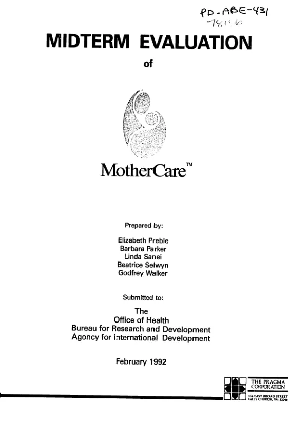 Midterm evaluation of MotherCare, project 936-5966.01