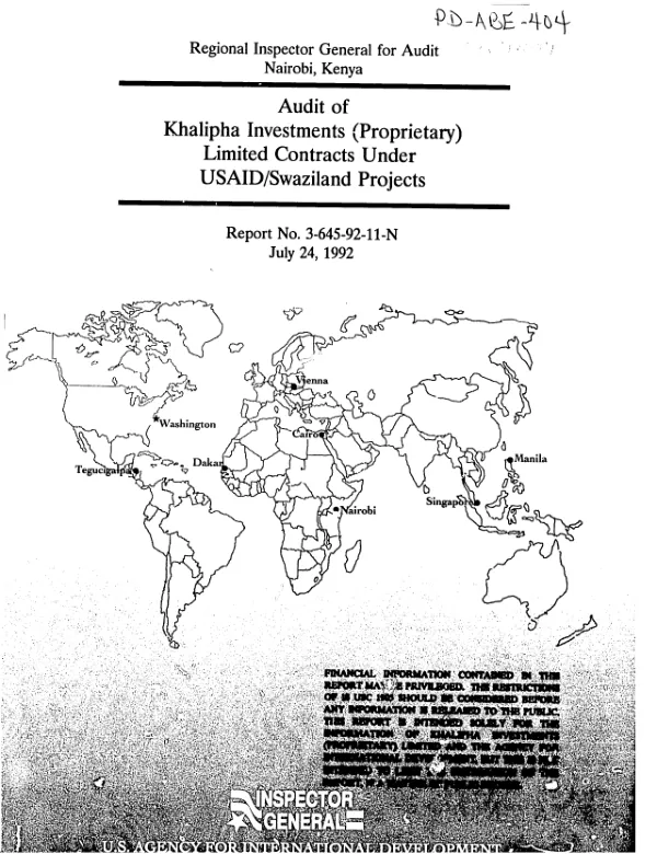 Audit of Khalipha Investments (Proprietary) Limited contracts under USAID/Swaziland projects