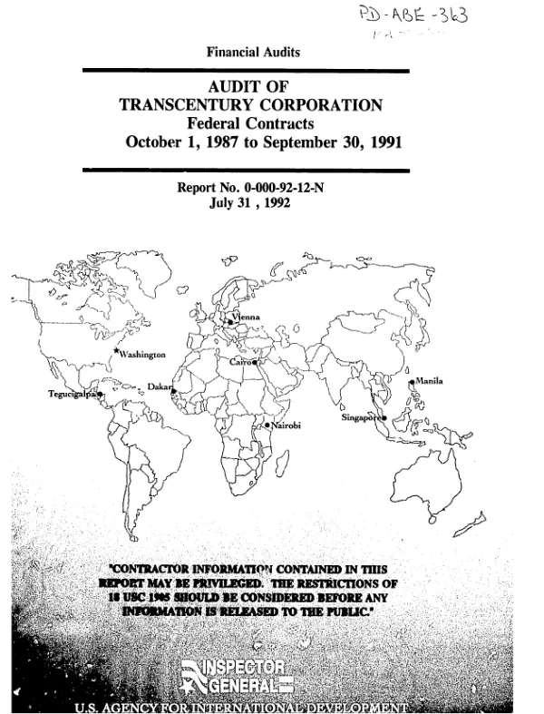 Audit of Transcentury Corporation federal contracts : October 1, 1987 to September 30, 1991